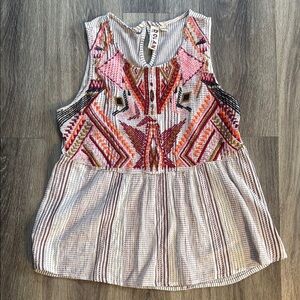 Dolan Pink and Orange Embellished Sleeveless Tank Top Flowly Embroidered Medium